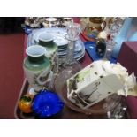 Decanters, pair opaline glass vases, Caithness vase, etc:- One Tray