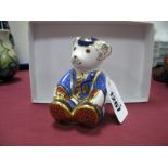 Royal Crown Derby Paperweight, 'Schoolboy Teddy, gold stoppered, 1st quality, 8cm high.