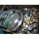 Assorted Plated Cutlery, oval lidded entree dish, rectangular cigarette box with galleon at full