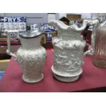 A Victorian Charles Meigh 'Orgy of Bacchus' Moulded Jug, 23cm high, and a wine jug with pewter