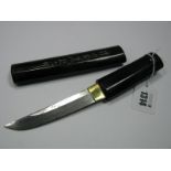 Tanto with Hamon Edge Blade, in lacquered case, approximately 25cm long.
