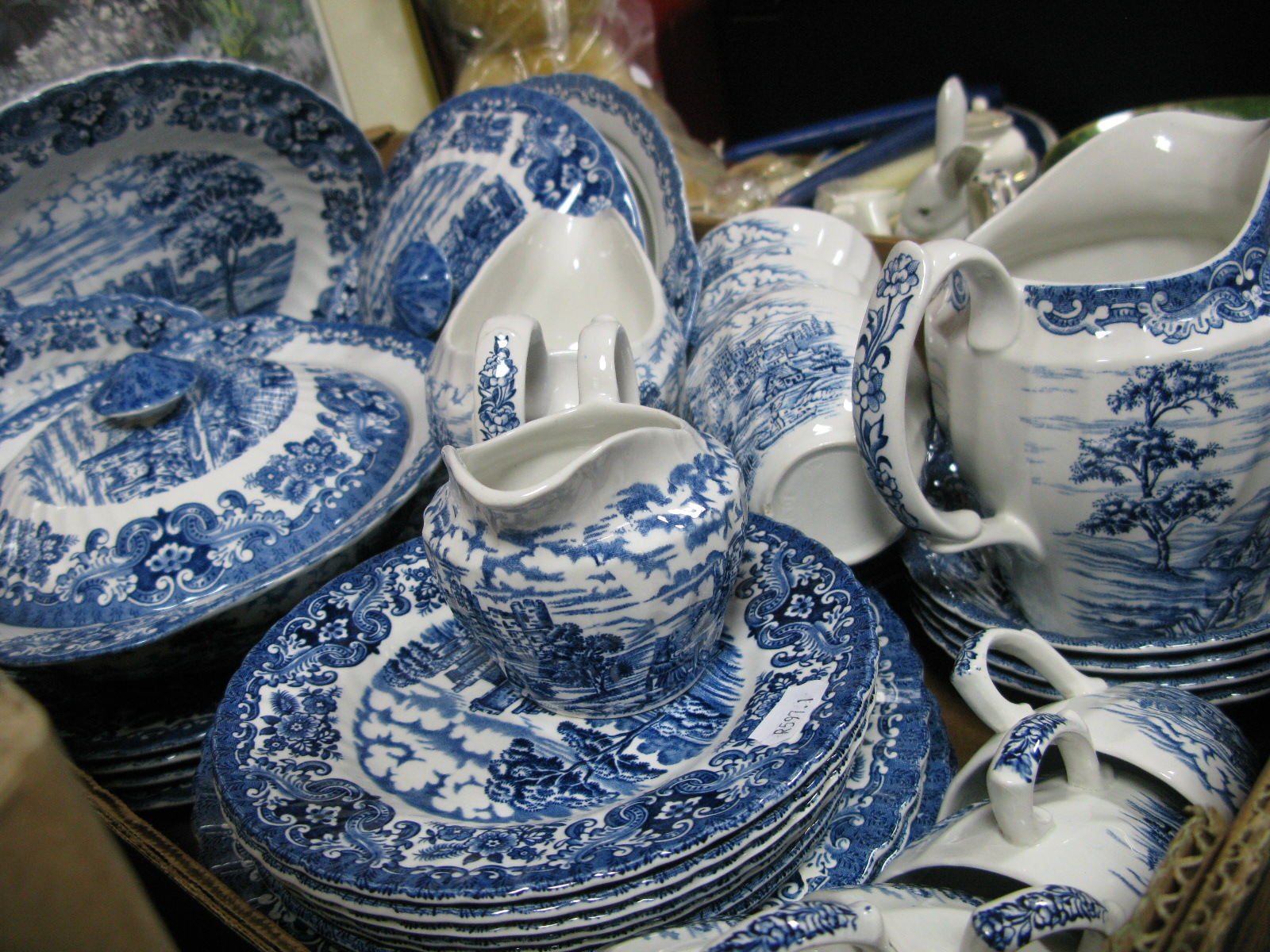 A Quantity of British Anchor "Olde Country Castles" Ironstone Blue and White Tea and Dinnerware,