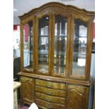 Spanish Style Hardwood Display Cabinet, with four glazed doors to shape top, over four drawers