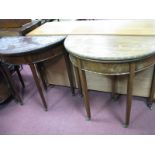 A Pair of Circa Mid XX Century Mahogany Demi Lune Fold Over Card Tables, each with beaded border,