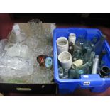 Glass Bottles, stoneware jars, glassware:- Two Boxes