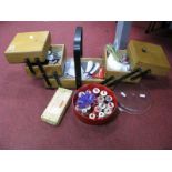 Needlework Items, including cotton reels, buttons, needles, pinking shears, concertina cabinet.