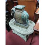 A Green Basket Work Table, pottery garden seat as an elephant. (2)