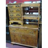 A Yew Wood Hi-Fi Cabinet, 90.5cm wide, side table and chest of four drawers.