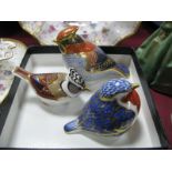 Royal Crown Derby Paperweights as Birds, including 'Crested Tit' all first quality with golden