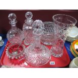 Lead Crystal Whisky and Ships Decanters, globular decanter waisted vase, rose bowl, by Brierley,