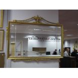 Morris Bevelled Rectangular Wall Mirror, in gilt frame, with vase and swags to top, scrolls to side,