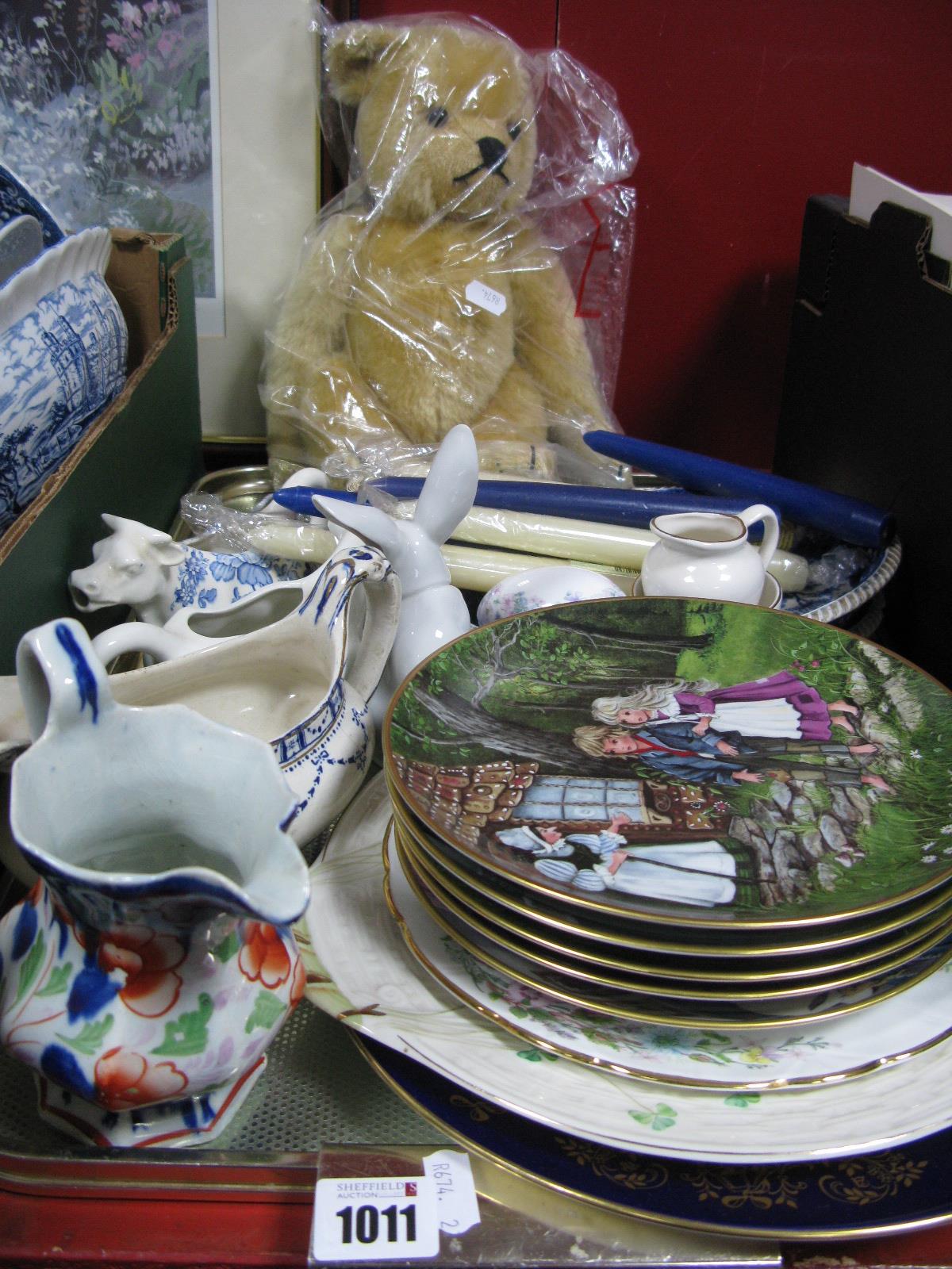 Asquiths Collectors Gold Plush Teddy bear, pair Copeland Spode's tower oval dishes, Belleek and