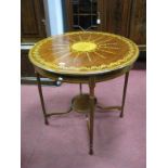 An Edwardian Circular Occasional Table, the crossbanded top with central batwing and swag inlay,