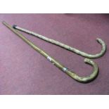 A XIX Century Nobbly Walking Stick, with crook handle, approximately 76cm long, another with