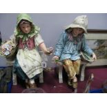 A Pair of Early XX Century Continental Pottery Figures, modelled as a lady and gentleman, she