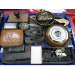 Banjo Barometer, cut throat razor; snuff boxes, blotter, mirror and other collectables:- One Tray.