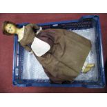 A XIX Century Wax Headed Doll, glass eyes, moulded features, with dress, length 48cms