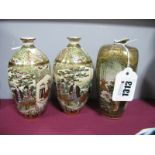 A Pair of Japanese Ovoid Pottery Vases, circa 1900 featuring garden scenes with distant mountains,
