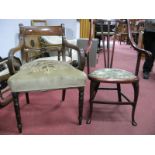 A Regency Mahogany Carver Chair, having reeded arms, shaped bar back, circa 1920's salon chair. (2)