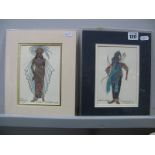 A Pair of Zandra Rhodes Signed Watercolour,costume design for Aida 2007, Nadir The Hunter, the Pearl