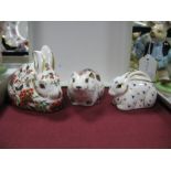 Royal Crown Derby Paperweights, as meadow rabbit, bank vole and small rabbit, all first quality with