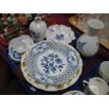 A Collection of Meissen Blue and White Ceramics, including ribbon plate, ovoid vase, shallow dishes,
