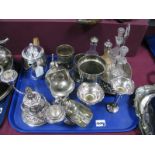 Assorted Plated Ware, including sugar scuttles, twin branch dwarf candelabrum, condiment stand, pair