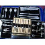 Two Cased Sets of Six Hallmarked Silver Teaspoons, Art Deco EPNS coffee spoons, a cased set of six