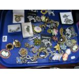 A Selection of Costume Brooches, including cameo style, floral inspired, marcasite style, etc:-