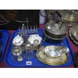 Plated Tea Kettle on Burner Stand, decorative Shelley jug and matching sugar bowl, on a plated