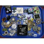 A Selection of Assorted Costume Brooches, including a Swarovski crystal floral brooch, further