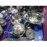 Decorative Late XIX/Early XX Century Plated Tea and Coffee Pots, pierced swing handled basket, sugar