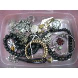 Assorted Costume Jewellery, including diamante beads, brooches, "Sterling Silver" bangle, hair