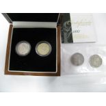 Shillings, two 1887 Queen Victorian examples, plus 1887 Golden Jubilee silver sixpence set in