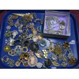 A Selection of Assorted Costume Brooches and Ornate Dress Clips, including cameo style, floral and