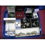 A Selection of Hallmarked Silver and "925" Jewellery, including Blue John clip earrings, amber