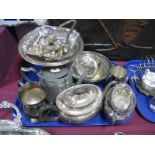 Assorted Plated Ware, including hallmarked silver and other napkin rings, swing handled and pedestal
