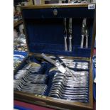 A Mappin & Webb Six Setting Canteen of Plated Cutlery, in original fitted case with applied panel "