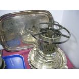 Silver Plated Burner by Apex, Viners two handed Tray, Walker & Hall Salver with vine border, three