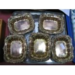 A Set of Five XIX Century Plated on Copper Salts, each of shaped rectangular form with shell and