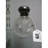 A Modern Hallmarked Silver Topped Globular Scent Bottle, complete with internal stopper, 10cm high.
