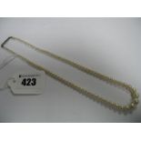 A Single Strand Graduated Pearl Bead Necklace, part knotted to single cut diamond set line clasp.