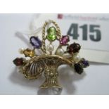 A Modern 9ct Gold Multi Gem Set Basket Posy Brooch, of openwork design, claw set.