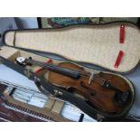HOPF, XIX Century Violin, with two piece back, stamped HOPF to back below button, 35.5cm excluding