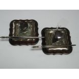 A Pair of Modern Hallmarked Silver Mounted Glass Inkwells on Stands, each base of shaped square