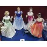 Royal Doulton China Figurines, 'Fair Lady' HN 2835. 'For You' HN 3863, 'Grace' HN 3699, '