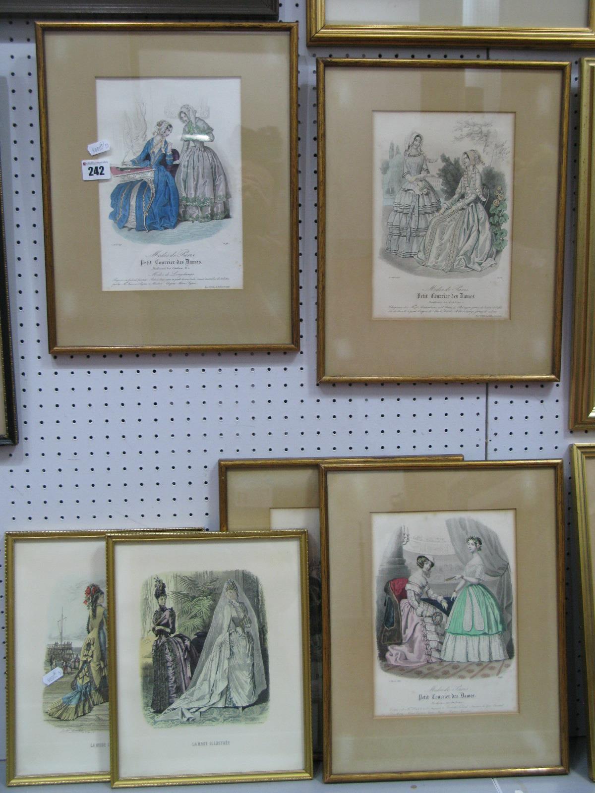 Four 'Modes De Paris, Petit Courrier Des Dames' Fashion Prints, dated 1845 and 1847, aperture 23.5 x