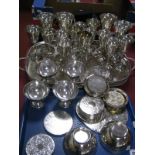 Assorted Plated Goblets, rectangular twin handled tray, sundae dishes, place mats and coasters,