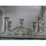 A Pair of Hallmarked Silver Candlesticks, each with removable nozzle, on square base, (bases