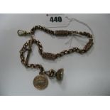 A Rose Coloured Fancy Link Albert Chain, with swivel style clasp, suspending a 10 Centavos coin, a